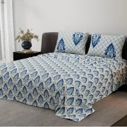 Synergized Cotton Heritage Bliss Blue Pure Satin Digital Era Bedsheet with 2 Pillow Covers (King)-picture-15