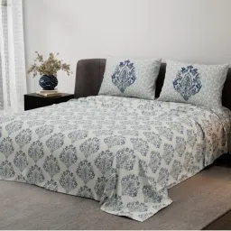 Synergized Cotton Heritage Bliss Blue Pure Satin Digital Era Bedsheet with 2 Pillow Covers (King)-picture-11