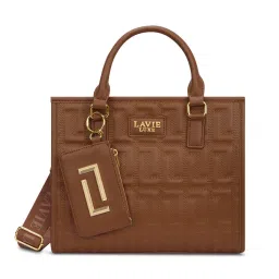 Lavie Luxe Quem Tan Textured Satchel Bag with Detachable Strap with Pouch-picture-10