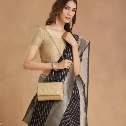 Fabindia Gold Silk Blend Clutch with Detachable Chain (M)-image-79