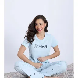 Zivame Knit Cotton T-shirt & Pyjama - Salt Air Blue-image-97