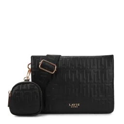 Lavie Luxe Emilan Black Textured Sling Bag with Pouch-image-87