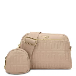 Lavie Luxe Emhemi Beige Textured Sling Bag with Pouch-picture-21