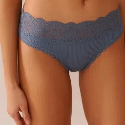La Vie En Rose Lace Trim Ribbed Thong Panty Blue-picture-28