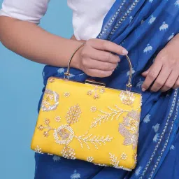 Horra Womens Handcrafted Sequined Clutch - Yellow (M)-picture-26