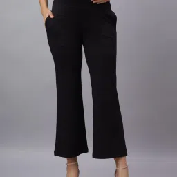 Mamma's Maternity Black Solid Cotton Spandex Ankle Length Maternity/Pregnancy Wide Pant-picture-10