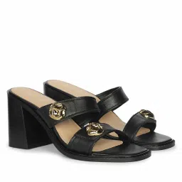 Saint G Saintg Womens Black Leather Block Sandals Heels-image-86