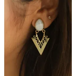 SOUL WORKS White Moonstone Triangle Drop Earrings-picture-14