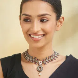 Fabindia Metal Short Purple Necklace-image-5
