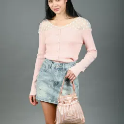 Odette Pink Polyester Embellished Potli Bag-image-7