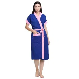 Creeva Blue Dual Tone Micro Terry Bath Robe-image-0