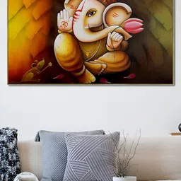 nestroots Yellow & Green Lord Ganesh Canvas Framed Painting Wall Art-picture-22