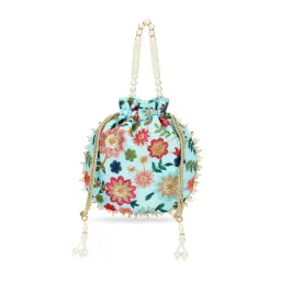 Lavie Jiya Floral Embriodered - Womens Potli (Blue) (Small)-image-69