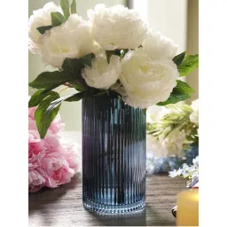 Pure Home + Living Blue Ribbed Straight Glass Vase-image-4