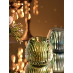Pure Home + Living Dark Green Glass Ribbed Tealight Holder-picture-24