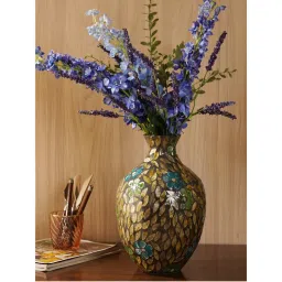Pure Home + Living Blue & Green Bamboo Capiz Shell Round Vase-picture-39