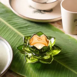 Pure Home + Living Green Glass Lotus Shaped Tealight Holders (Pack of 2)-picture-37
