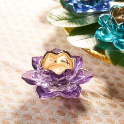Pure Home + Living Purple Glass Lotus Shaped Tealight Holders (Pack of 2)-picture-27