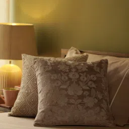Pure Home + Living Beige Embroidered Cushion Cover (16x16 Inches)-image-9
