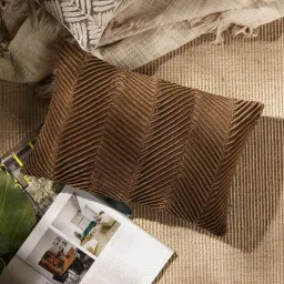 Pure Home + Living Brown Textured Rectangle Cushion Cover (12X18 Inches)-image-90