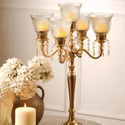 Pure Home + Living Gold 5 Arm Candelabra with Hanging Crystals-image-80