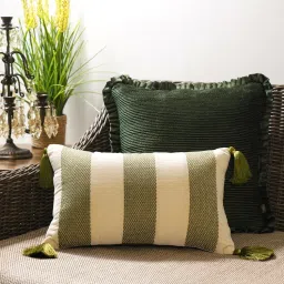 Pure Home + Living Olive Stripe Cushion Cover (12X18 Inches)-image-87