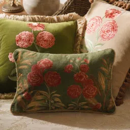 Pure Home + Living Green Jardin De Rose Cushion Cover (12X18 Inches)-picture-30