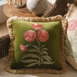 Pure Home + Living Green Rose Embroidered Cushion Cover (16x16 Inches)-picture-23