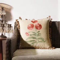Pure Home + Living Beige Rose Embroidered Cushion Cover (18x18 Inches)-image-79