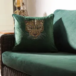 Pure Home + Living Green Leopard Embroidered Cushion Cover (18x18 Inches)-picture-20