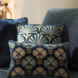 Pure Home + Living Blue Floral Embroidered Cushion Cover (12X18 Inches)-image-99
