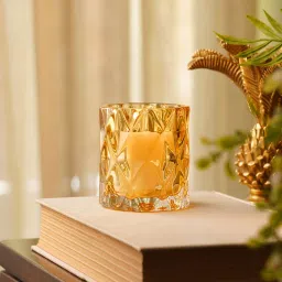 Pure Home + Living Amber Diamond Cut Glass Glass Tealight Holder (Pack of 2)-picture-38