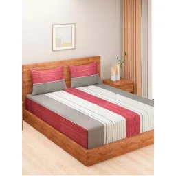 Swayam Multi-Color Striped 210 TC Pure Cotton Bedsheet with Pillow Covers-image-3