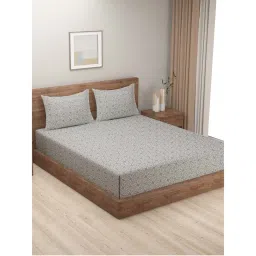 Swayam Grey Motifs 210 TC Pure Cotton Bedsheet with Pillow Covers-image-74