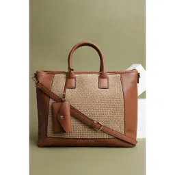 Van Heusen Women Beige Patterned Formal Handbag With Detachable Strap & Pouch image 1