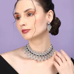 STILEADDA Blue Cz Stone Silver Plated Necklace with Pair Of Earrings-image-49