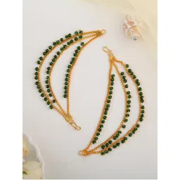 Estele Gold Plated Ear Chains, Gehena Traditional Green Bead Champaswaralu-image-14