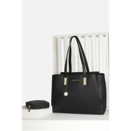Van Heusen Women Black Solid Formal Tote Bag with Pouch (Set of 2)-picture-33