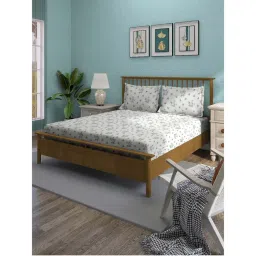 Swayam Blue Floral 250 Tc Cotton Bedsheet with Pillow Covers-picture-12