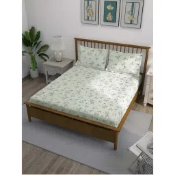 Swayam Green Floral 250 Tc Cotton Bedsheet with Pillow Covers (Queen)-picture-37