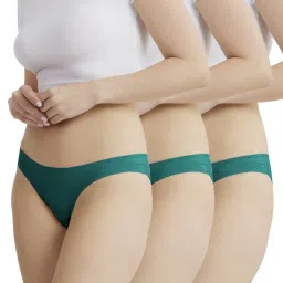 B'There Women Green Modern Essentials Seamless Bikini Briefs (Pack of 3)-picture-34