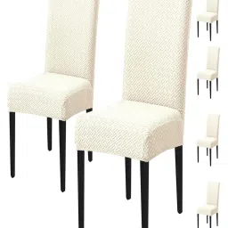 House of Quirk White Stretch Removable Washable Short Dining Chair Covers (Pack of 6)-image-9