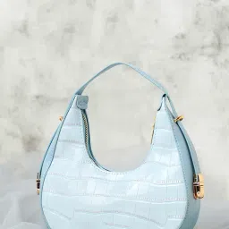 Haute Sauce Women Blue Textured Half Moon Hobo Bag-picture-24