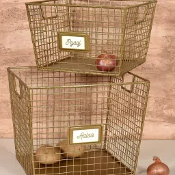 Living With Elan Dabbahs and Days Potato Onion Storage Baskets -Set Of 2, Antique Gold-image-19