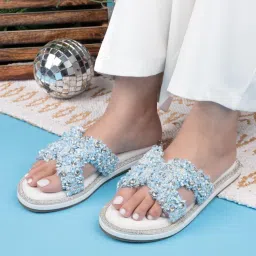 Alberto Torresi Blue Embellished Slide Sandals - Blue-picture-15