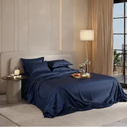 Stoa Paris Super Super King Size Bedsheet with 4 Pillow Covers, Date Night Collection - Mystique Blue-image-29
