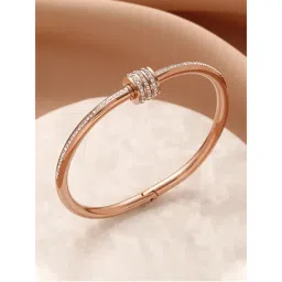 Jewels Galaxy Stainless Steel Rose Gold Plated American Diamond Studded Bangle Style Bracelet-picture-33