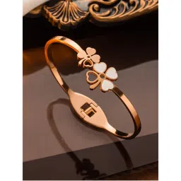 Jewels Galaxy Rose Gold Plated Mother of Pearls Dual Flower Openable Floral Bracelet-image-49