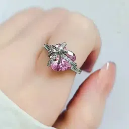 Jewels Galaxy Pink Silver Plated Crystals Stone Studded Heart Shaped Ring-image-53