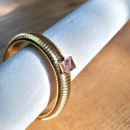 AMOSSH 18K Gold Plated Anti Tarnish Pink Zircon Studded Bangle-image-23